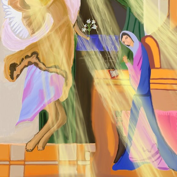 Virgin Mary & Angel | Christian Modern Wall Art Decor | Minimalist Digital Print - Picture 3 of 3